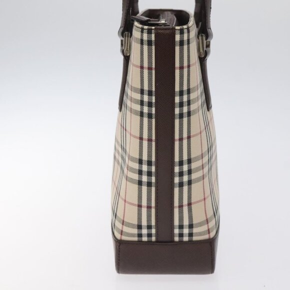 BURBERRY Nova Check Shoulder Bag Canvas Leather Beige Silver Auth - Picture 4 of 16